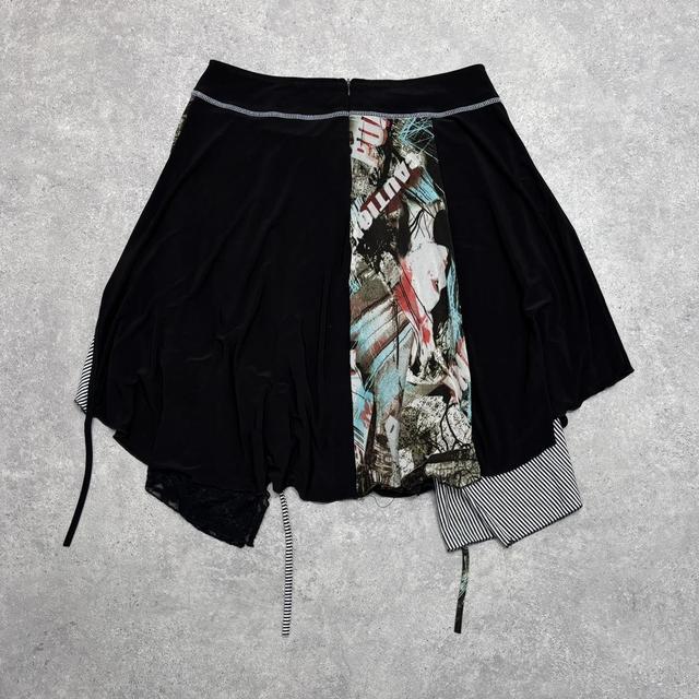 Black pinstripe grunge asymmetric midi skirt