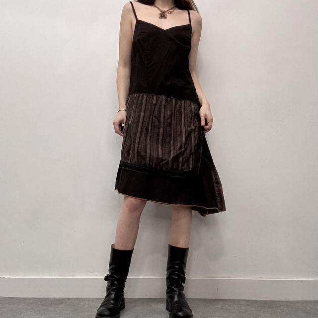 Brown pinstripe asymmetric cargo dress