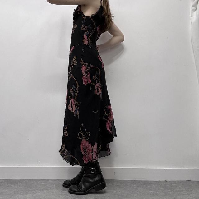 Black silk graphic floral dress