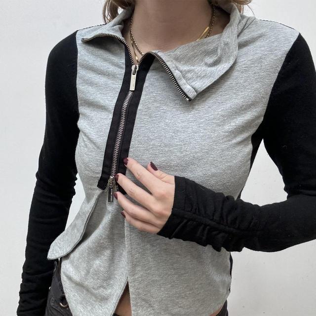 Asymmetric zip jersey cardigan