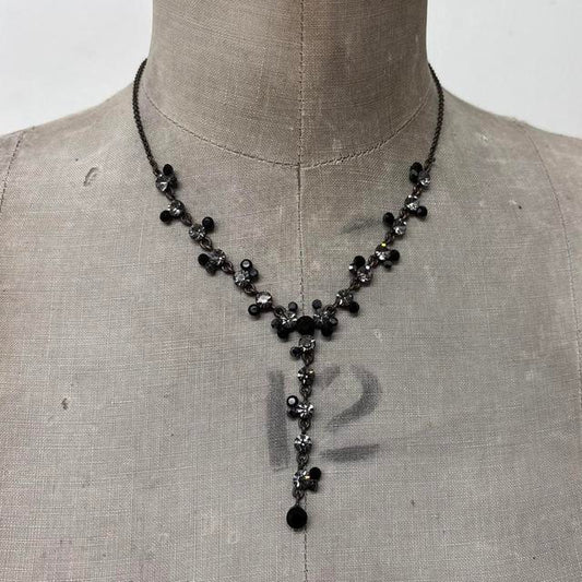 Black and silver tone gem necklace