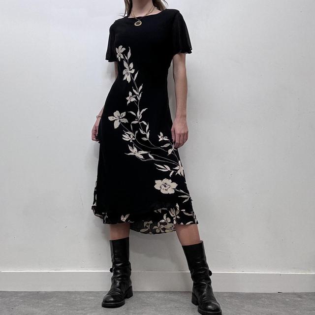 Black sheer layered minimal floral dress