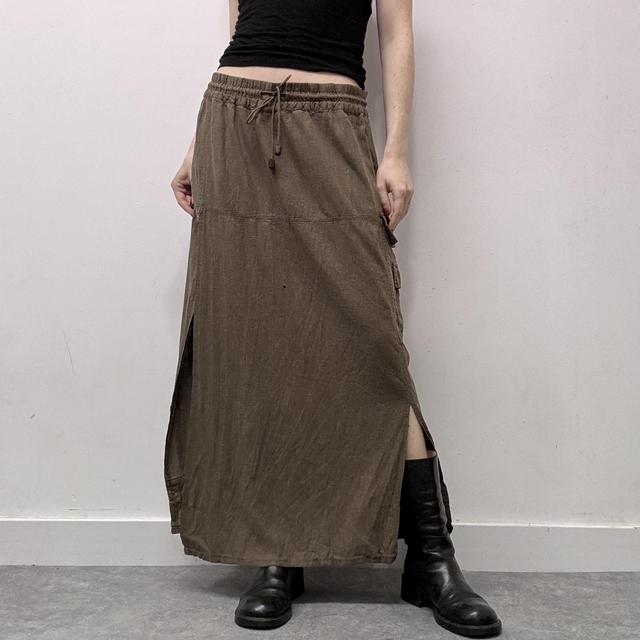Khaki linen cargo maxi skirt