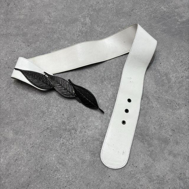 White leather metal oversized belt