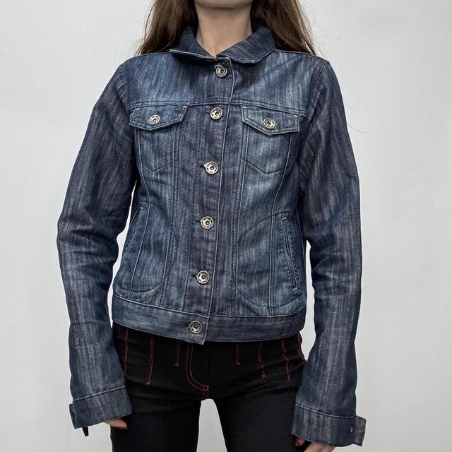 Distressed dark denim jacket