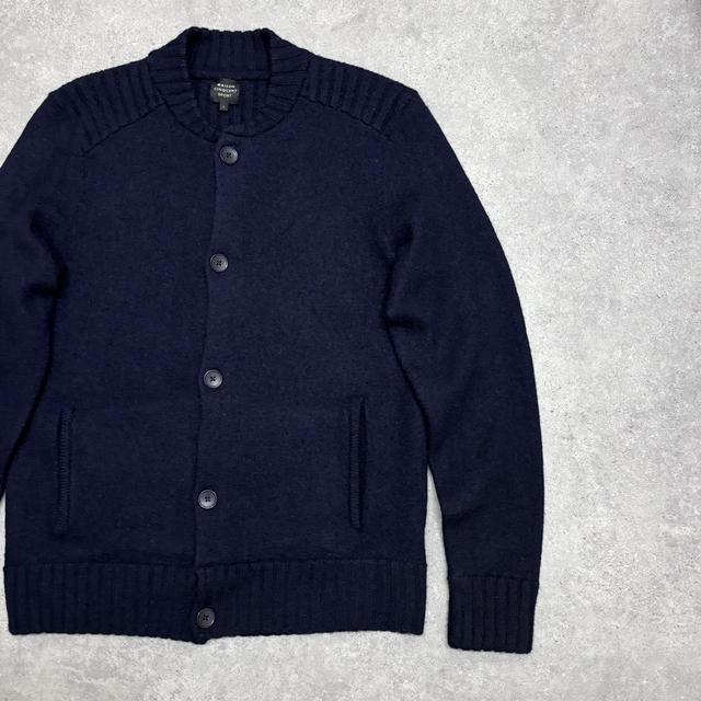 Navy crew neck wool cardigan