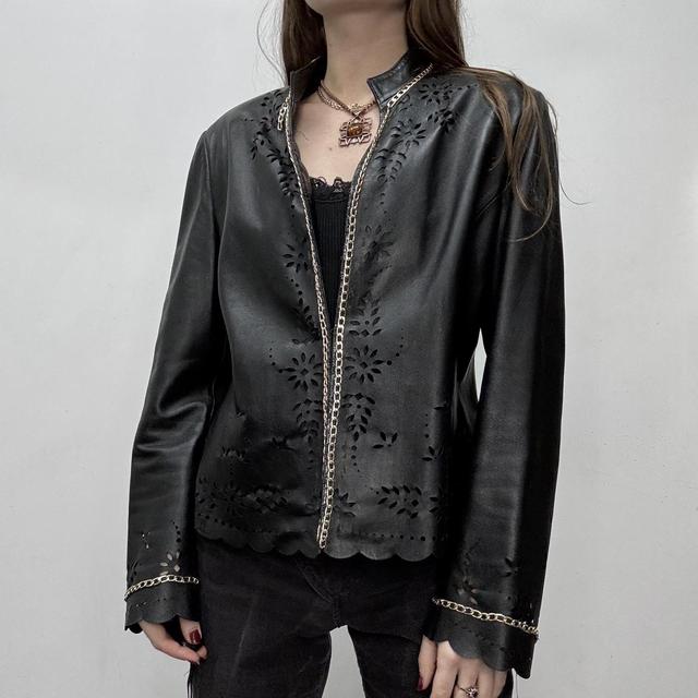 Black leather chain lace jacket