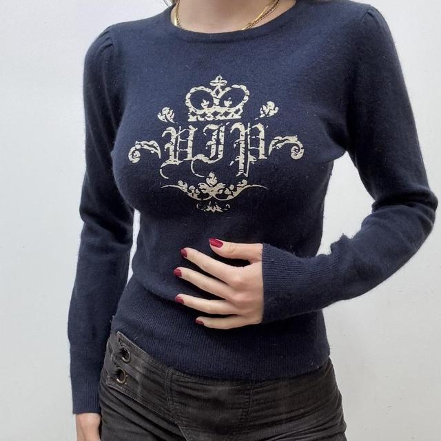 Navy wool knit graphic jumper