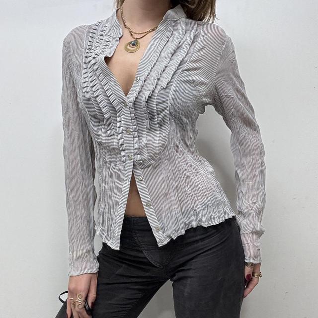 Sheer pinstripe ruffle shirt