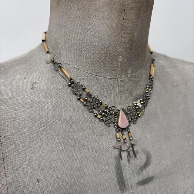Layered silver chain crystal necklace