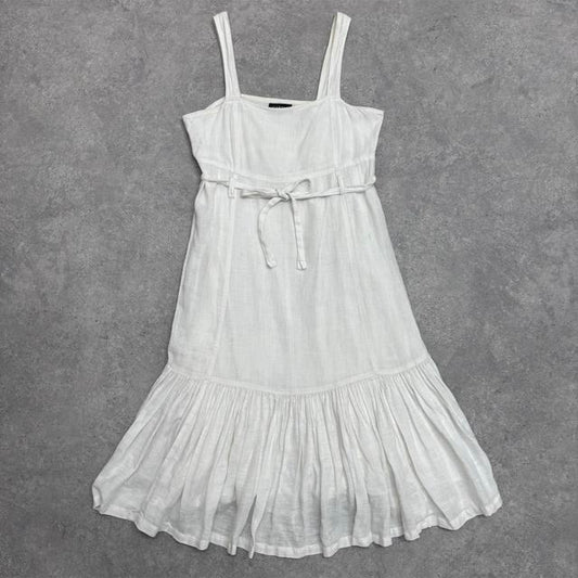 White linen pleated midi dress