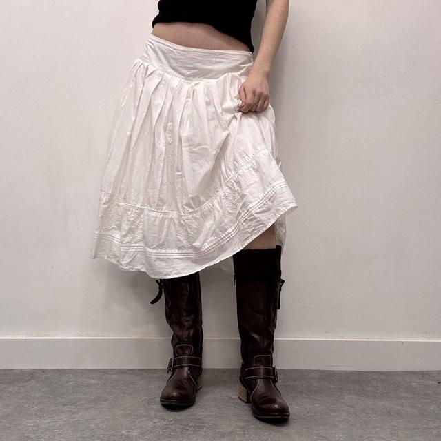 White cotton tiered embroidered maxi skirt