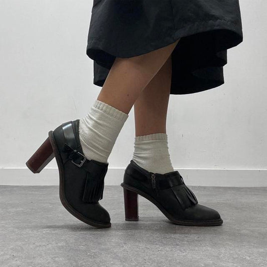 Black heel buckle loafers
