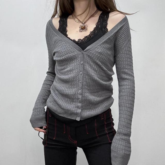 Grey slouchy cable knit cardigan