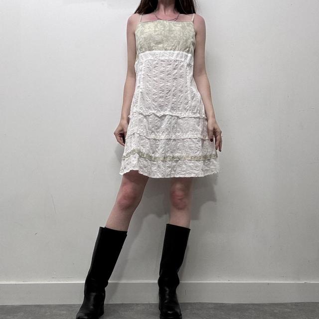 White pinstripe crinkle lace midi dress