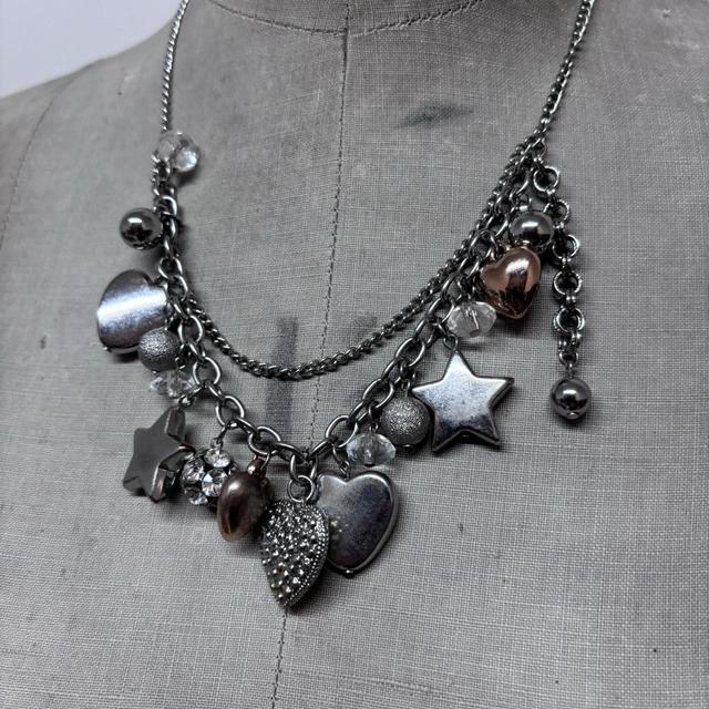 Silver bubble heart charm necklace
