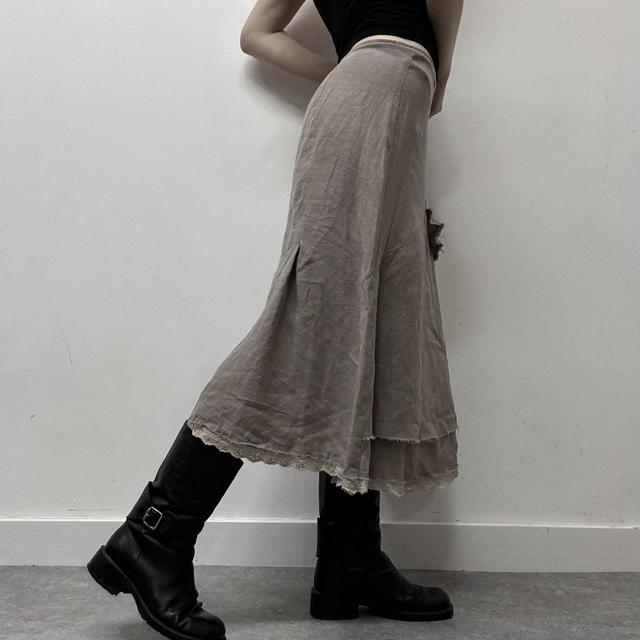 Linen distressed lace skirt