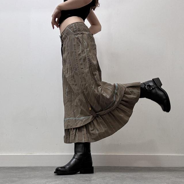 Brown pinstripe tech maxi skirt