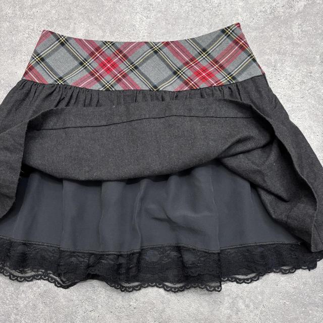 Tartan mini layered lace skirt