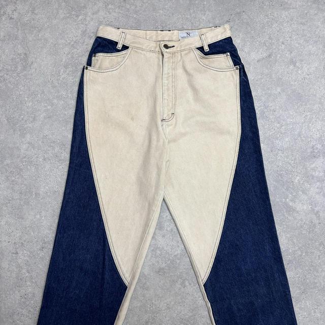 Denim patchwork chaps-style jeans