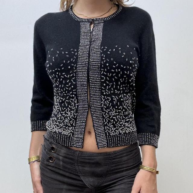 Knitted mohair beaded cardigan
