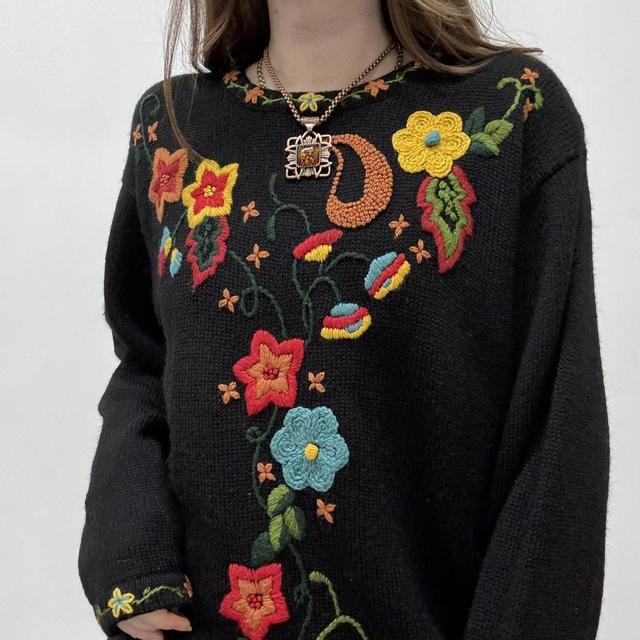 Black vintage flower knitted jumper