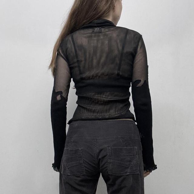 Black sheer mesh layered ruffle shirt