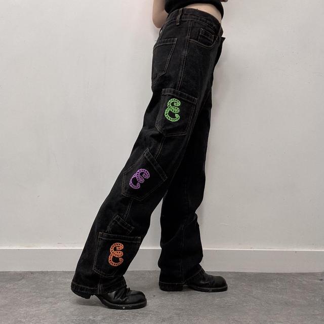 Dark denim graphic jeans