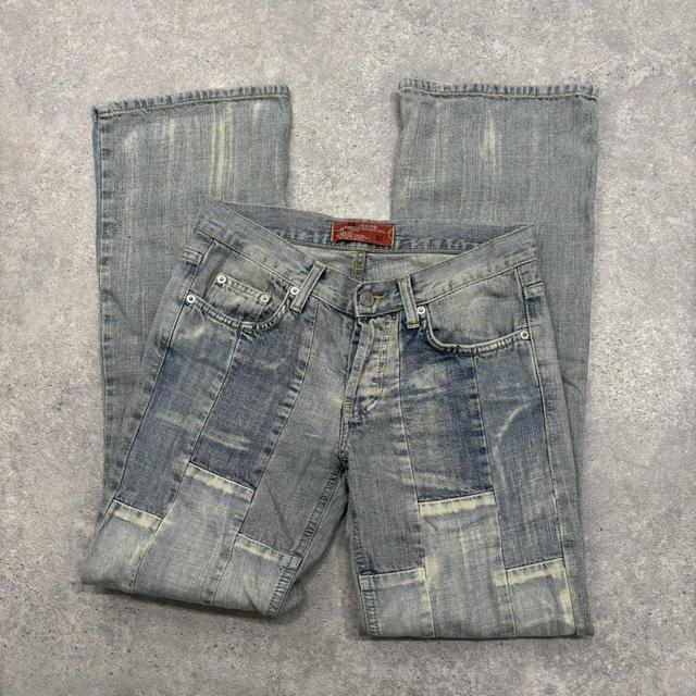 Distressed denim patchwork jeans