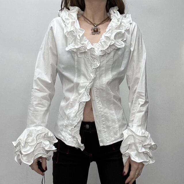 White cotton Edwardian ruffle shirt