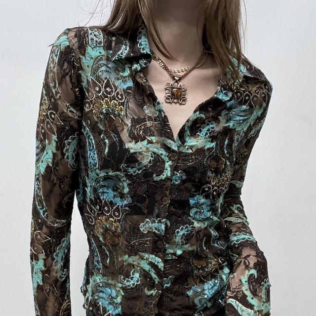 Sheer lace paisley print shirt