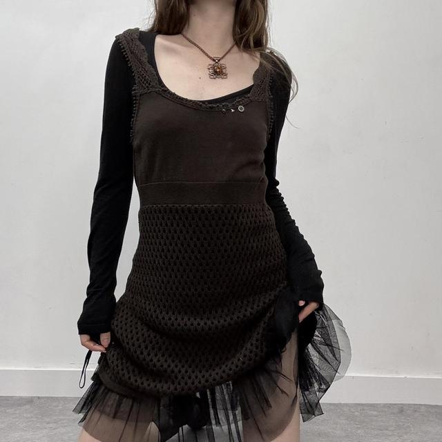 Sheer knit layered mesh mini dress