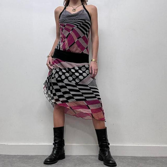 Silk graphic print patchwork dress