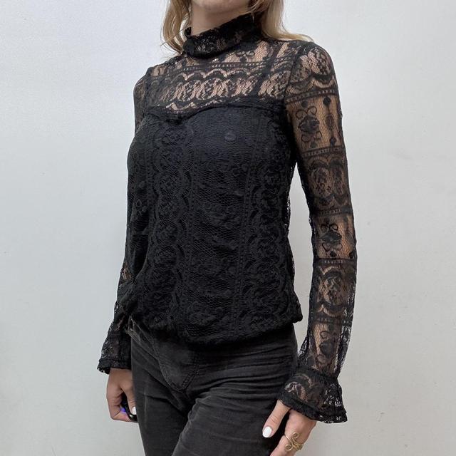 Sheer lace black blouse