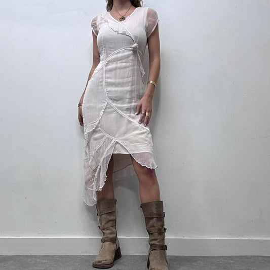 Sheer cream layered silk fairy dress