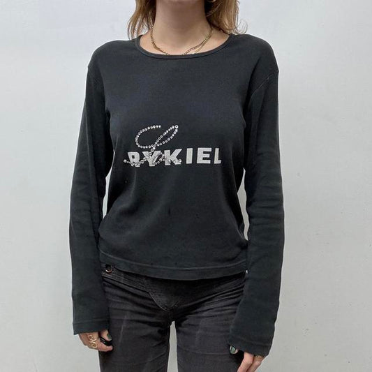 Black graphic embellished logo tshirt