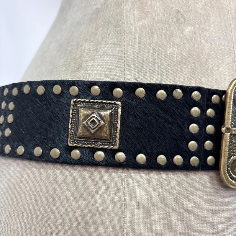 black cowhide studded western belt