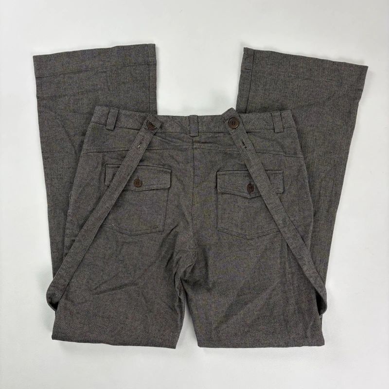 grey suspender flared suit trousers