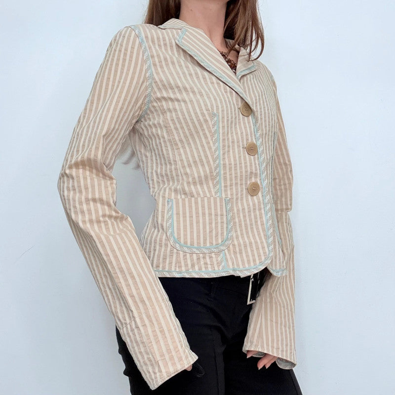 fitted pinstripe flared jacket