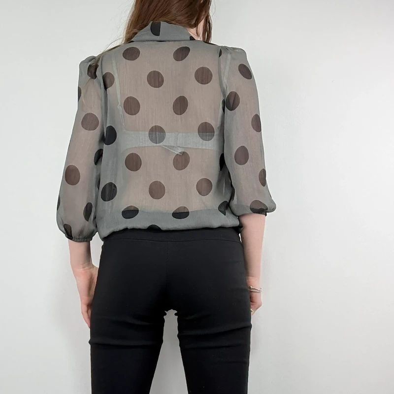 grey polkadot bow blouse