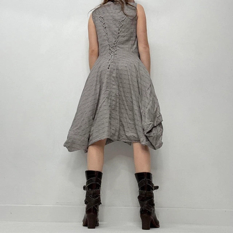 graphic patterned puff gathered balloon dress