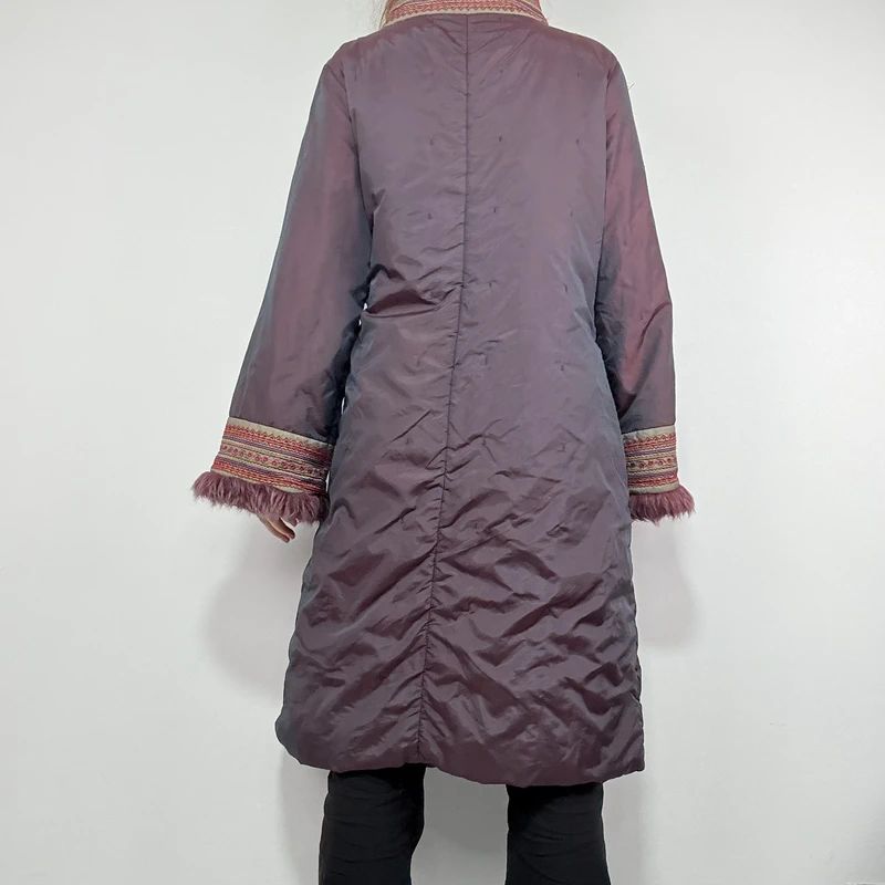 asymmetric embroidered longline puffa coat