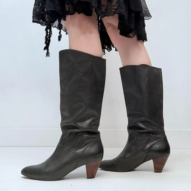 black heel pointed boots