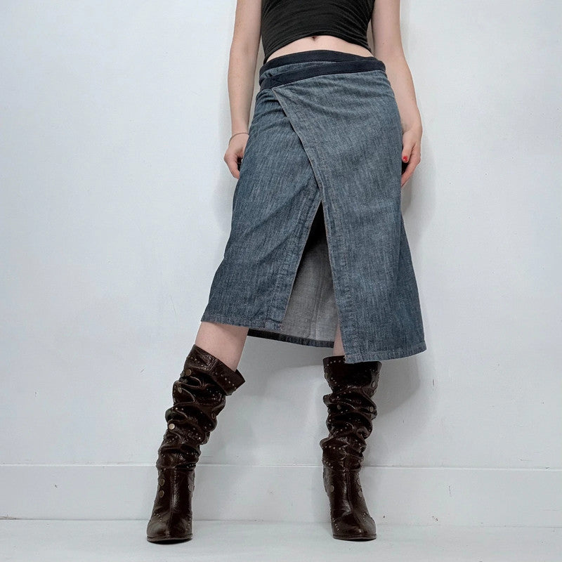 denim slit wrap skirt