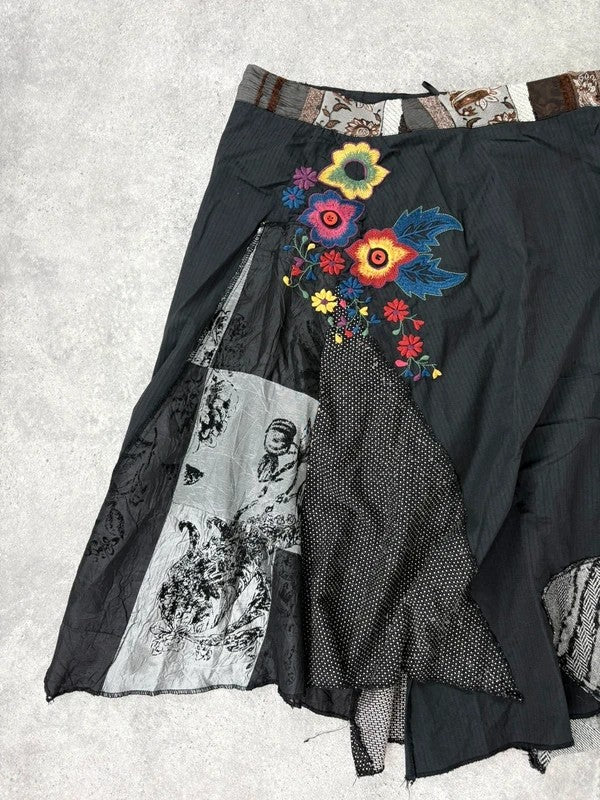 Patchwork embroidered asymmetric skirt