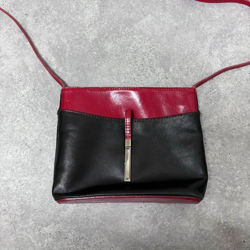 leather red and black crossbody bag