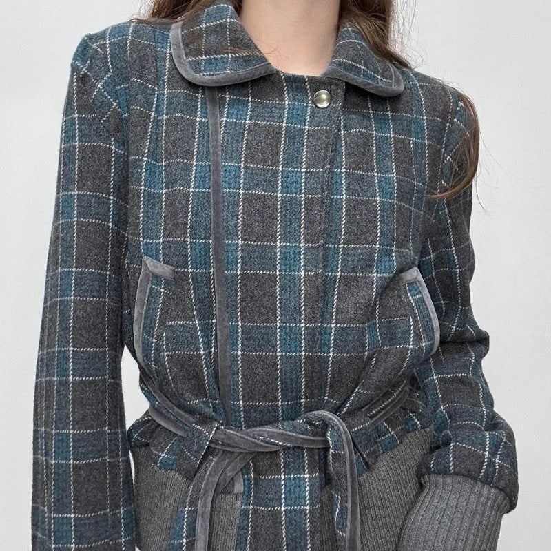 wool checked asymmetric coat