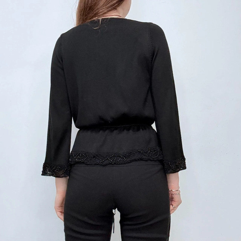 black flared beaded cardigan