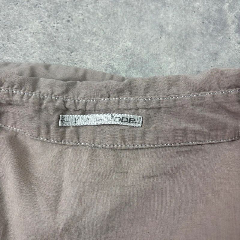 brown pleated flared patchwork button shirt