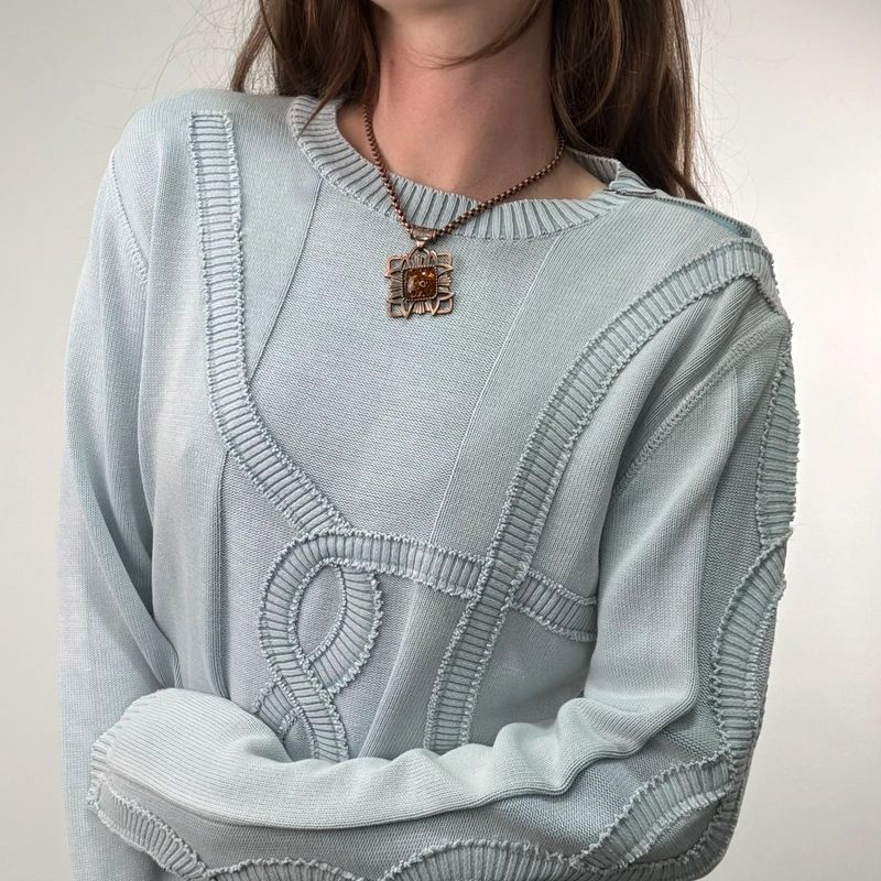 pale blue epaulette pleated embroidered jumper